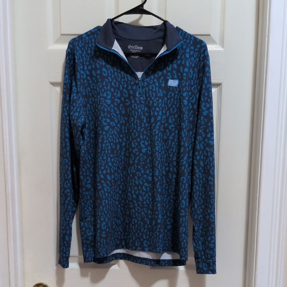 Good Good Golf Top Blue Animal Print Long Sleeve Quarter Zip Shirt Size Small